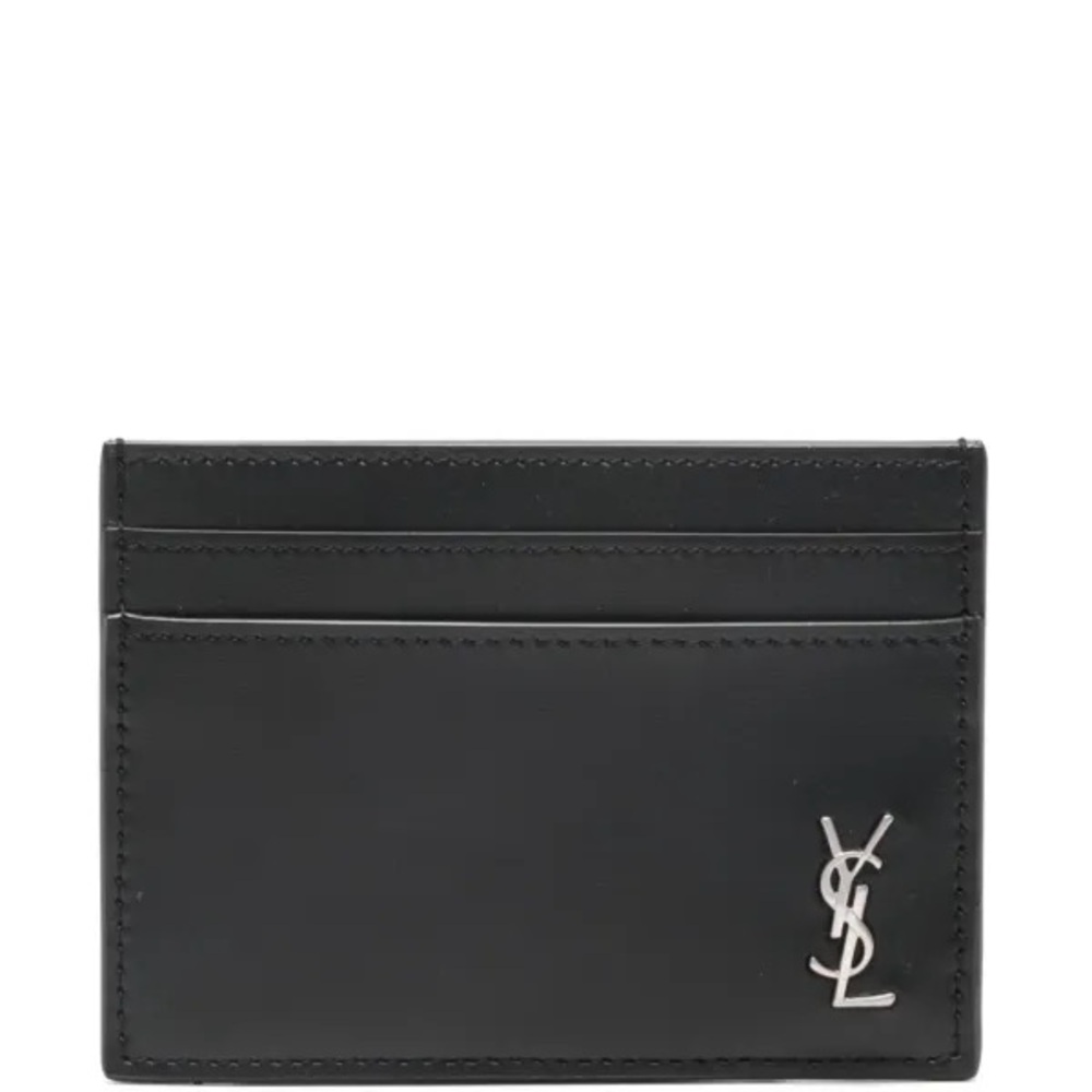 Yves Saint Laurent Cassandre Black Card Holder with Silver Logo